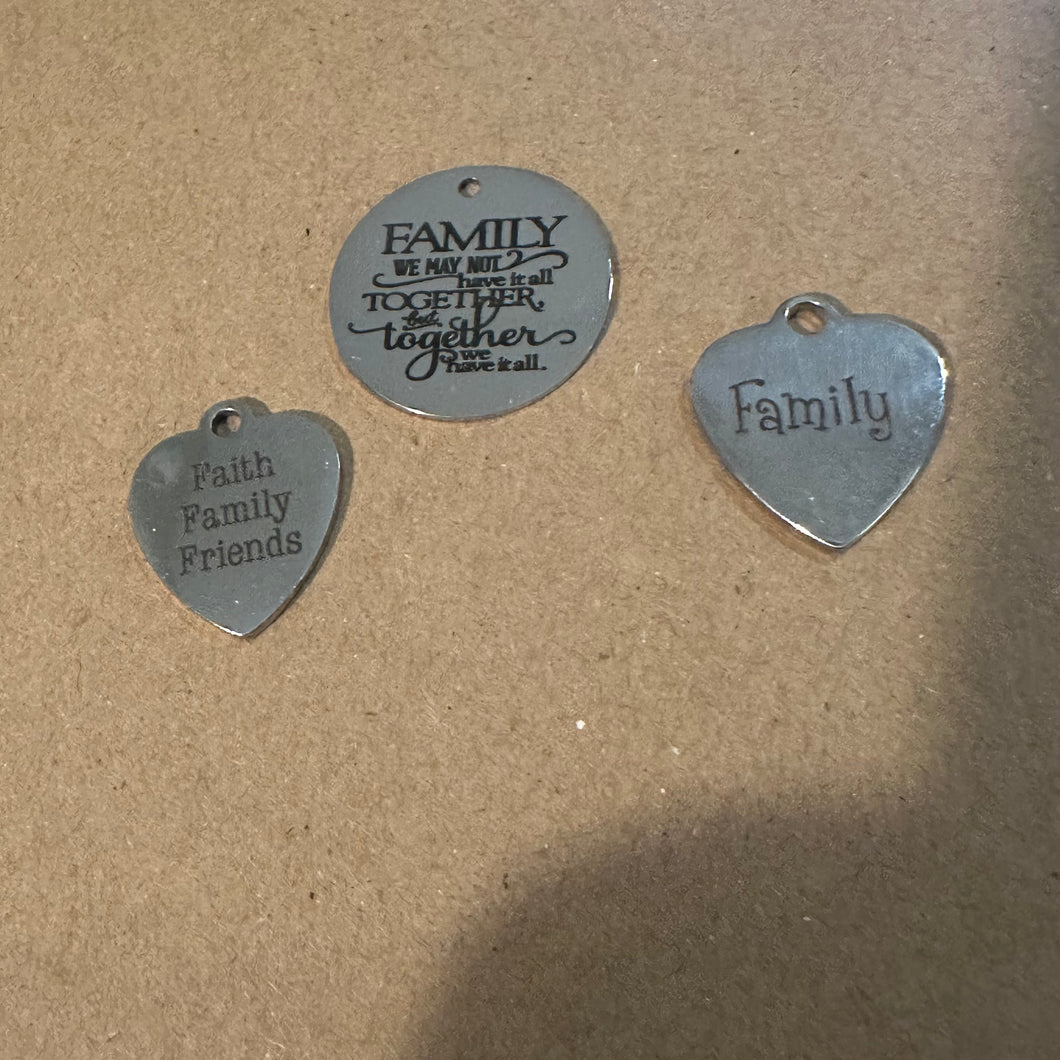 3 silver family charms