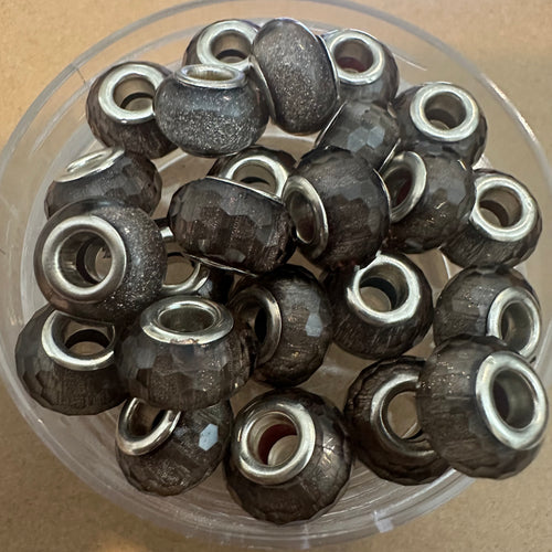 10 gray big hole beads