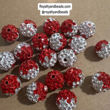 Load image into Gallery viewer, 5 red and white pave beads.