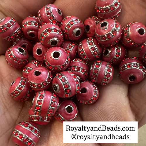 5 red rhinestone beads 10mm