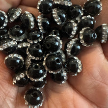 Load image into Gallery viewer, 5 black rhinestone beads (8mm)