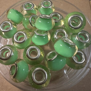 10 green big hole beads