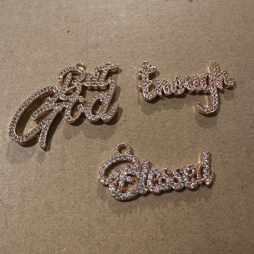 3 pave word charms (rose gold)