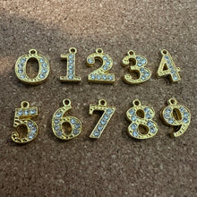 Load image into Gallery viewer, Gold Rhinestone number charm.