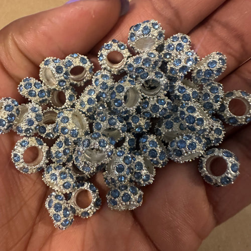 10 light blue rhinestone spacers