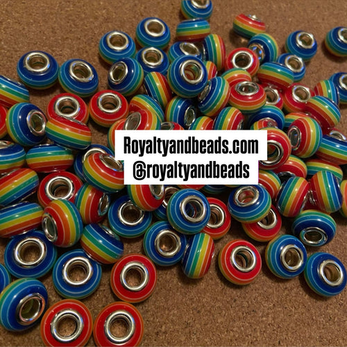 10 rainbow big hole beads.