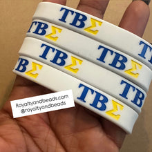 Load image into Gallery viewer, White Tau Beta Sigma wristband.