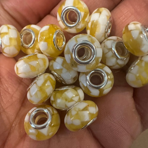 10 yellow and white big hole beads