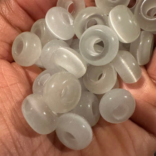 10 white cats eye big hole beads