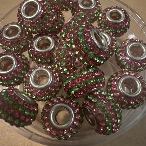 Pink and green big hole beads.