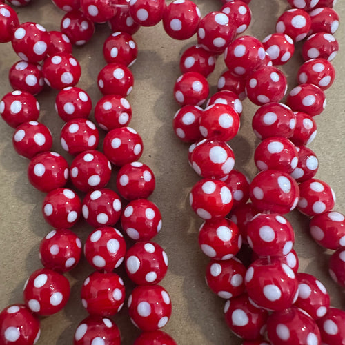 Red and white polka dots 10mm