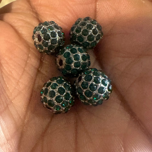 5 green rhinestone beads
