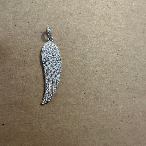 Silver pave angel wing charm.