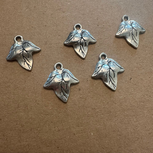5 silver leaf charms