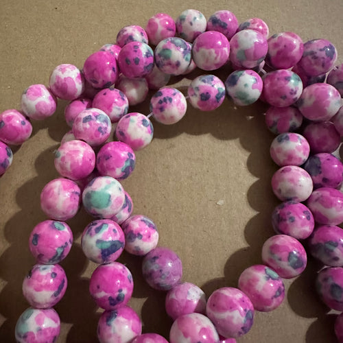 Pink white and blue beads 12mm