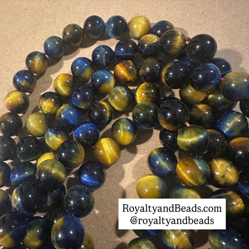 Blue and yellow tigers eye beads