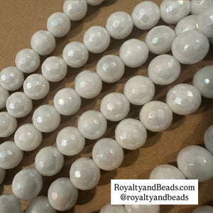 Iridescent white jade beads
