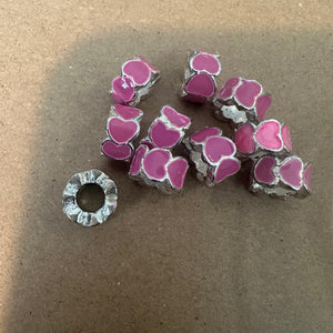 10 pink heart big hole beads