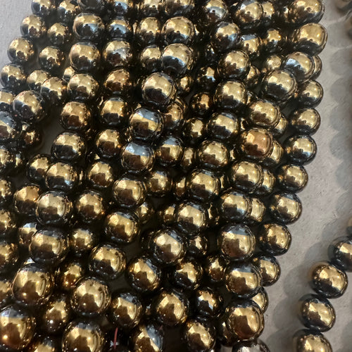 Black and gold hematite beads.