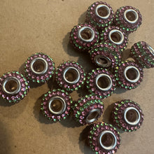 Load image into Gallery viewer, 5 pink and green big hole beads.