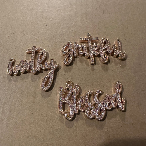 3 pave word charms (rose gold )