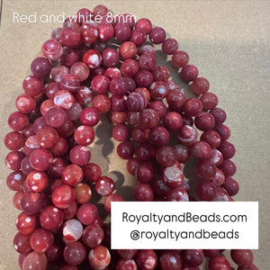 Red and white beads 8mm