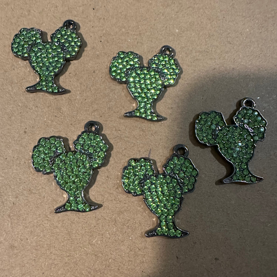 5 green rhinestone charms