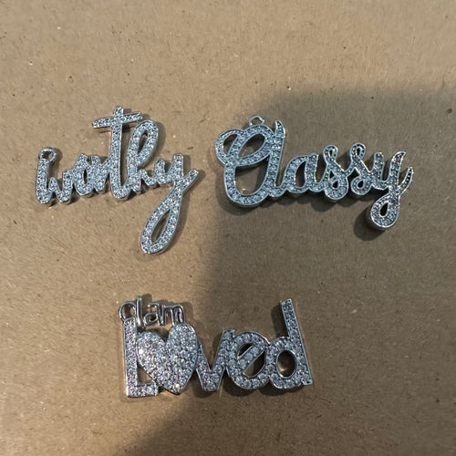 3 pave word charms (silver)