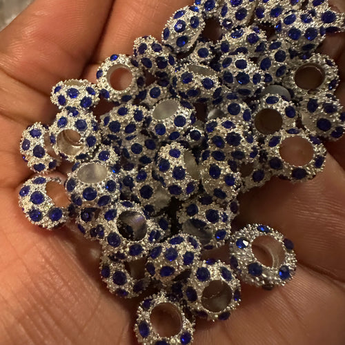 10 blue rhinestone spacers
