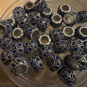 10 blue rhinestone big hole beads