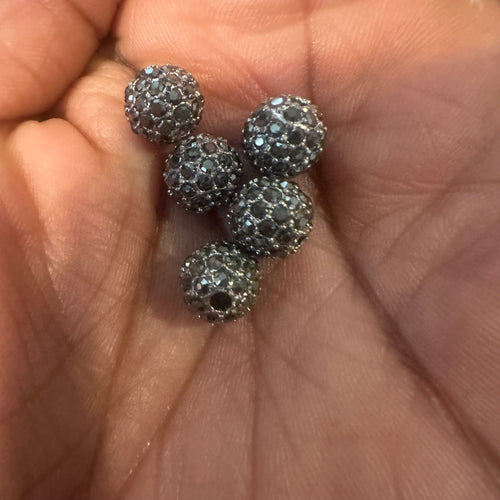 5 gray rhinestone beads 8mm*