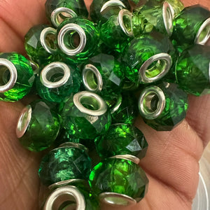 10 green big hole beads