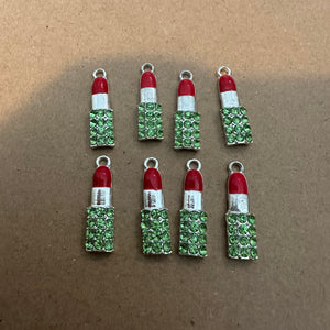 8 green rhinestone lipstick charms