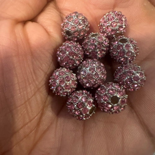 5 pink rhinestone beads 10mm*