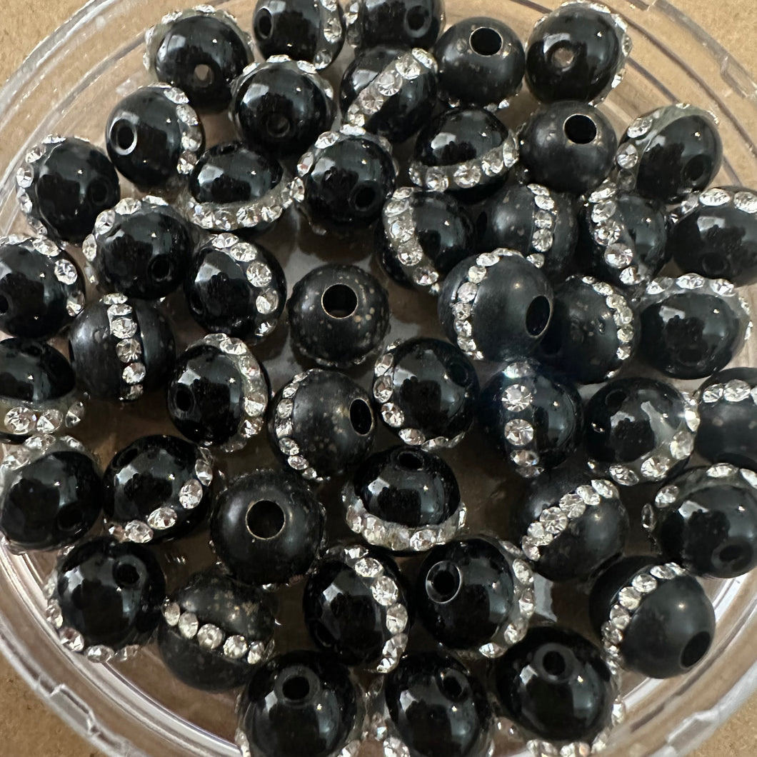 Black rhinestone beads 8mm