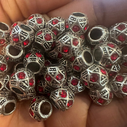 10 red big hole beads