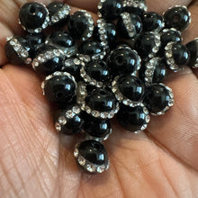 Load image into Gallery viewer, 5 black rhinestone beads (8mm)