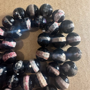 Black and pink striped beads