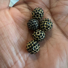 Load image into Gallery viewer, 5 black and gold rhinestone beads