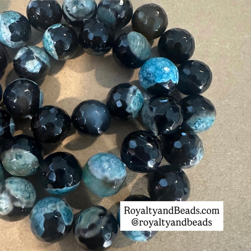Black and blue agate beads 12mm
