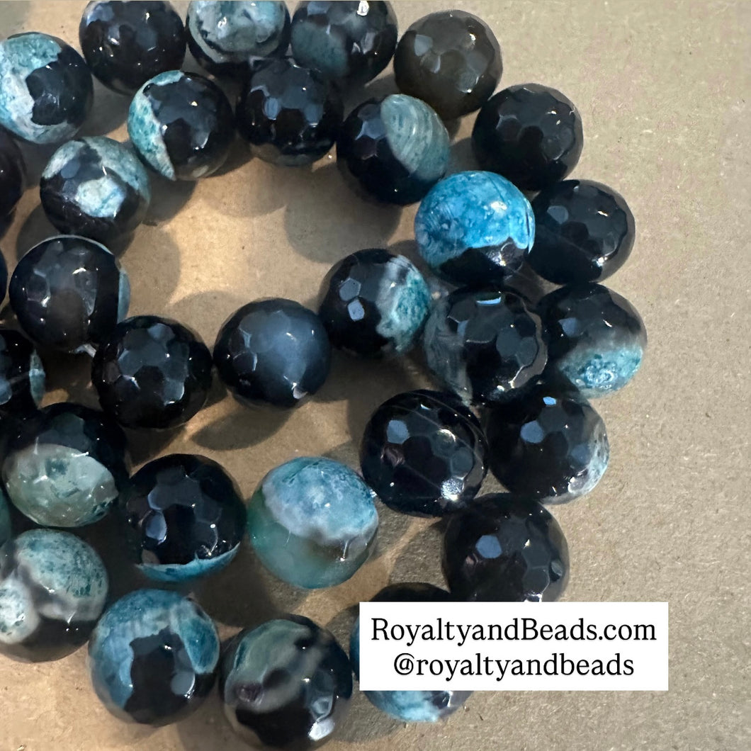 Black and blue agate beads 12mm