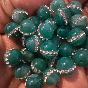 Green rhinestone beads 10mm