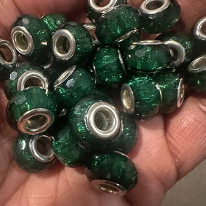 10 green big hole beads