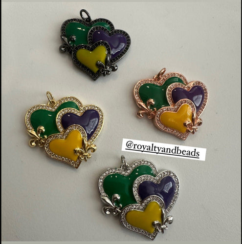 Gold Mardi Gras heart charms