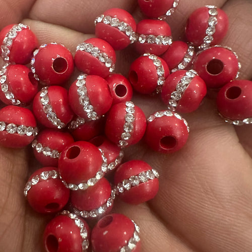 Red rhinestone beads 8mm