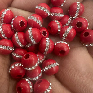 Red rhinestone beads 8mm