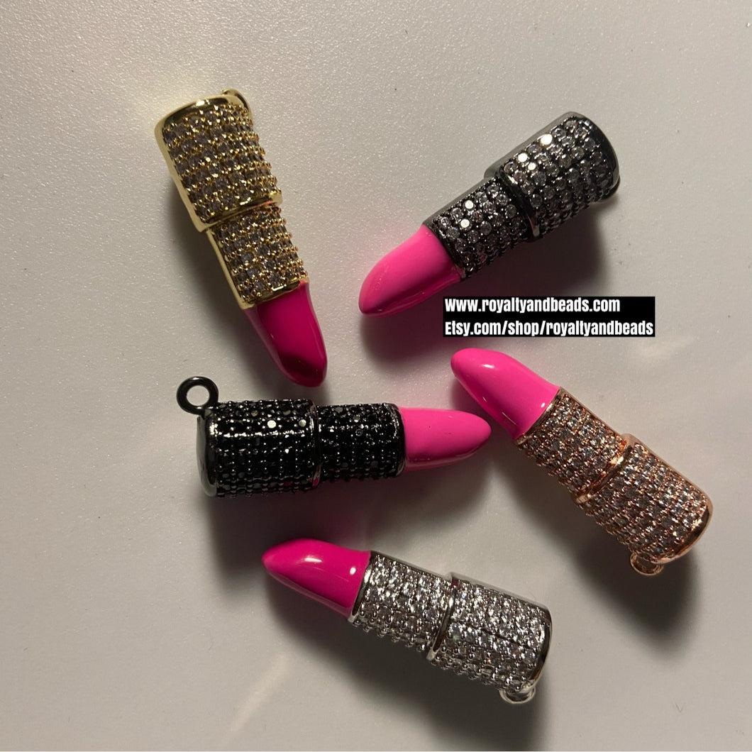 Dark pink pave Lipstick charms.