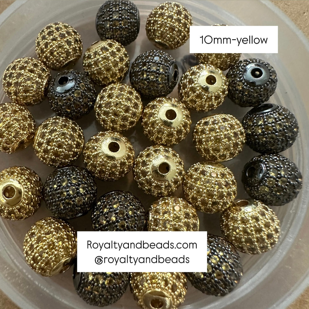 Yellow Pave beads 10mm