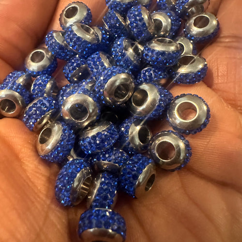 10 blue big hole beads stainless steel