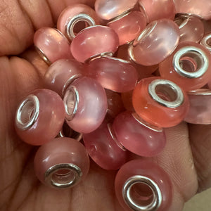 10 pink big hole beads